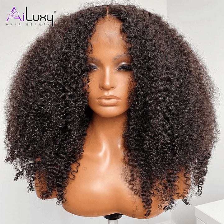 AILUXY  4x4 Lace Closure Perruque Bob Perruque Afro Curly Noir 100% Cheveux Humains