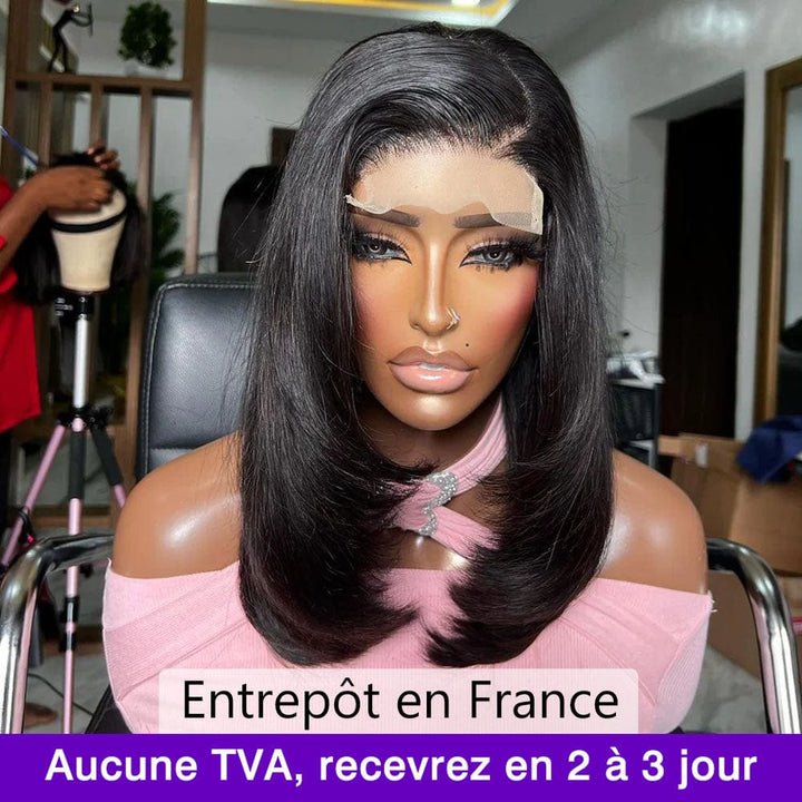 La Mode AILUXY 4x4 Lace Perruque Lisse Bob Perruque Courte Noire 200% densité 100% cheveux humains