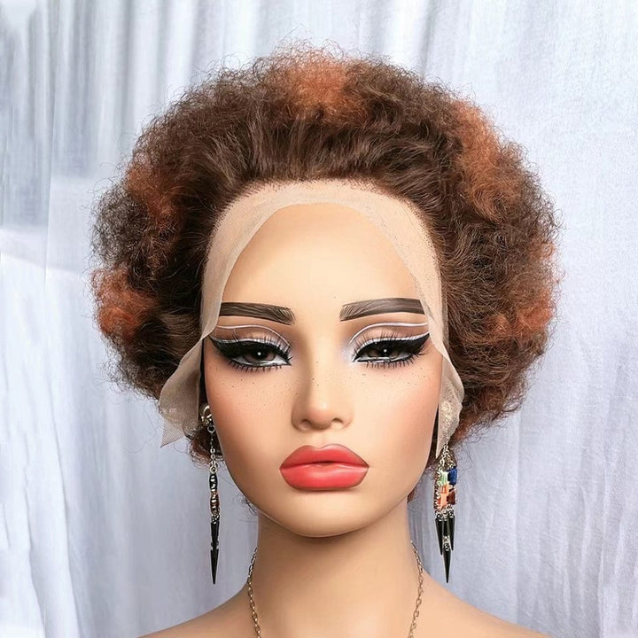 Perruque afro-africaine en dentelle frontale, cheveux naturels, pelucheux, bouclés, chenille, couverture de cheveux courts