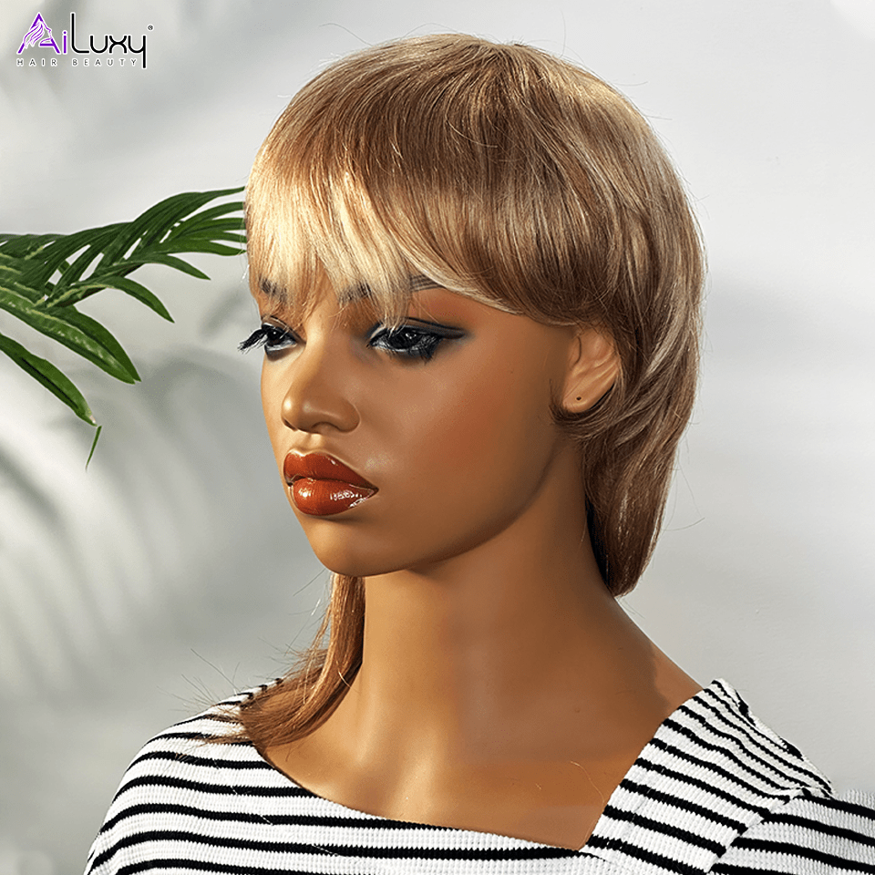 AILUXY Perruque Mullet Glueless Élégante Blond et Brun
