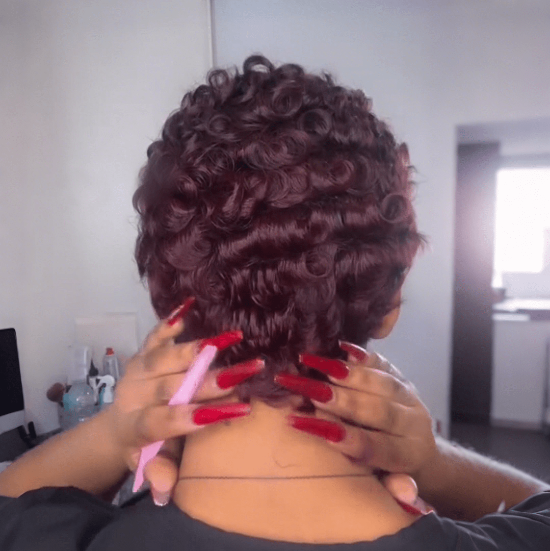 AILUXY Perruques 13x4 lace Perruque super bouclée pixie cut perruque 99J