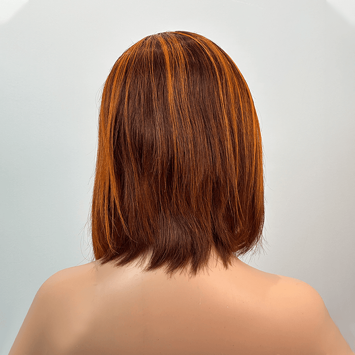 NEW AILUXY 13x4 Lace Frontal Perruque Lisse Courte Bob Perruque 200% Densité 4#mix350