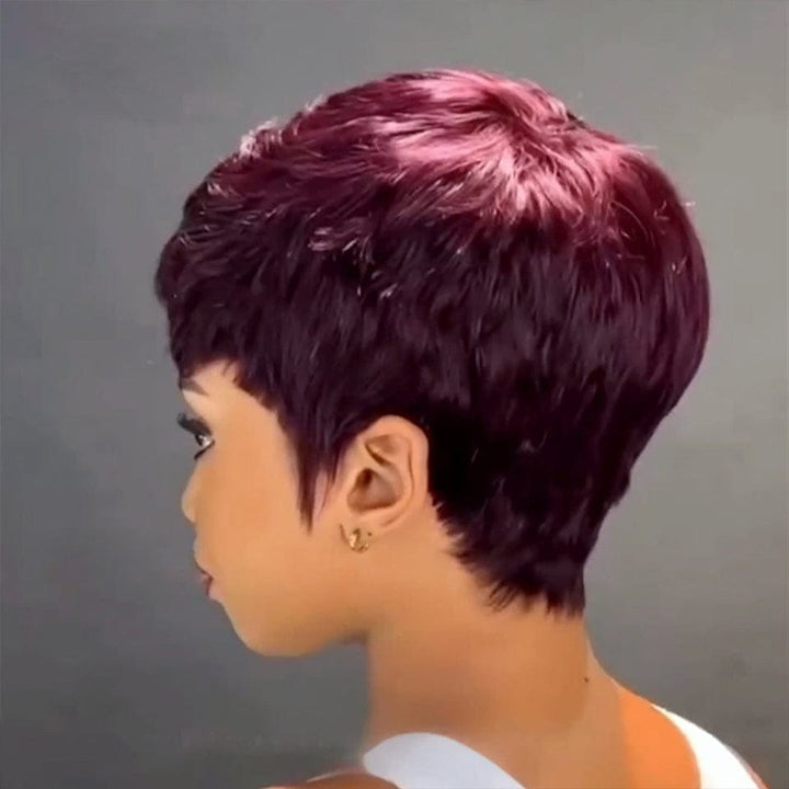 AILUXY Lisse Raisin Violet Courte Pixie Cut Perruque Fabriquée à la machine 100% Cheveux Humains