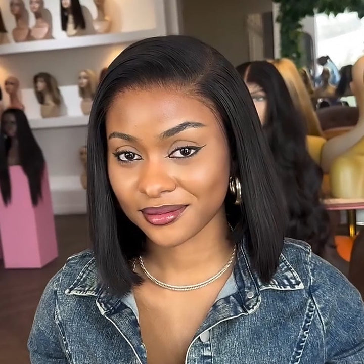 AILUXY 13x4 Lace Frontal Perruque Lisse Noir Perruque 100% cheveux humains Vente flash
