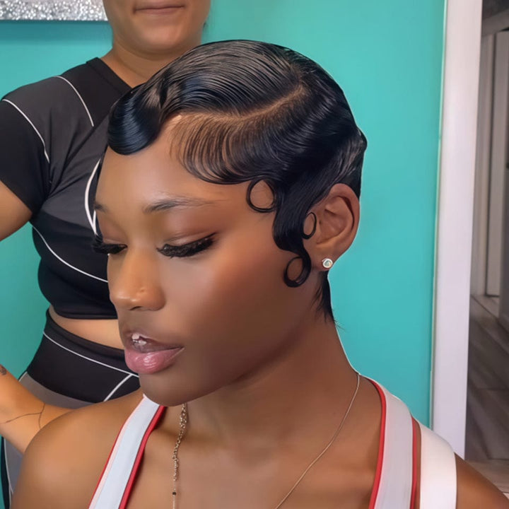 AILUXY Courte Vibrant lowcut Elegance 100% Cheveux Humains Identique à l'image