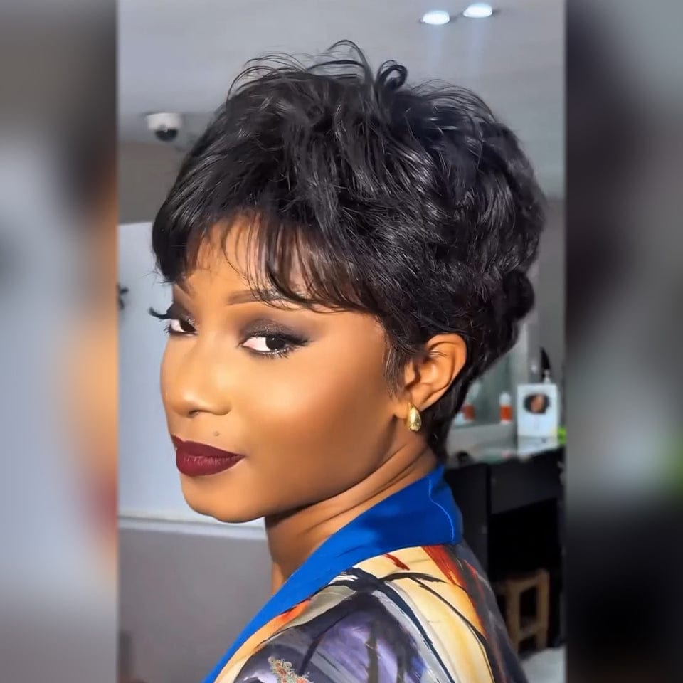 AILUXY Courte vibrante 100% Cheveux Humains Identique à l'image