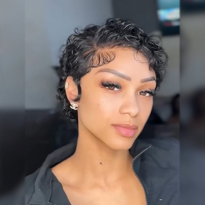 AILUXY Perruque 13x4 lace personnalisée avancée Pixie Noir le coiffeur le coiffe avant de l'expédier