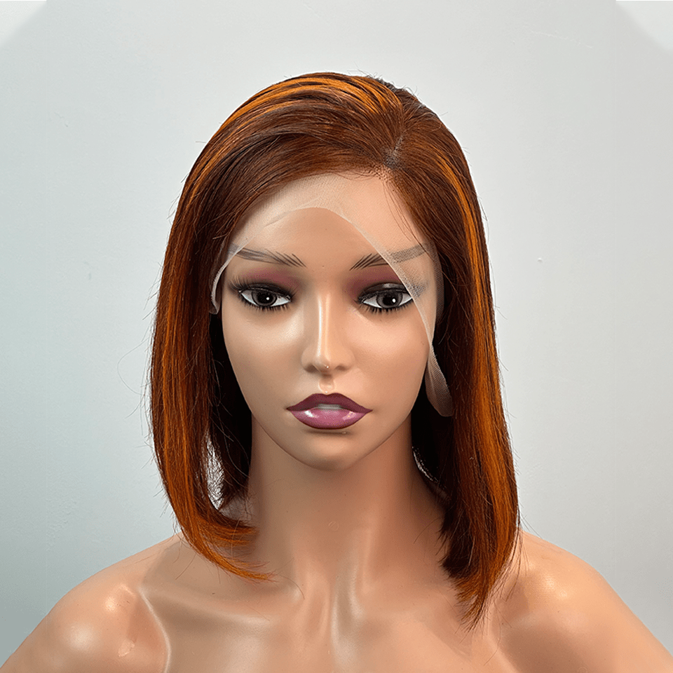 NEW AILUXY 13x4 Lace Frontal Perruque Lisse Courte Bob Perruque 200% Densité 4#mix350