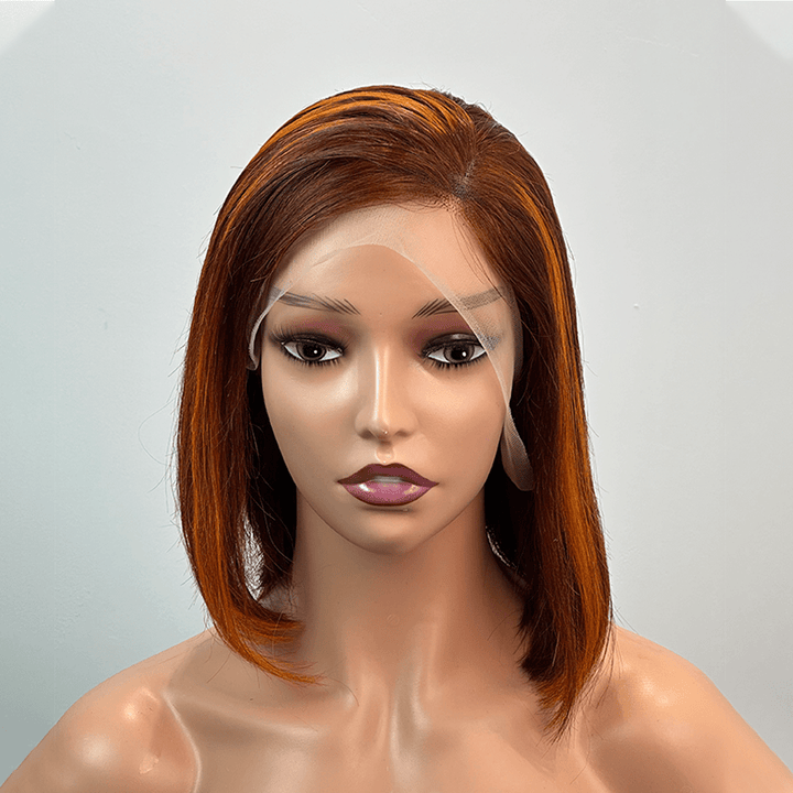 NEW AILUXY 13x4 Lace Frontal Perruque Lisse Courte Bob Perruque 200% Densité 4#mix350