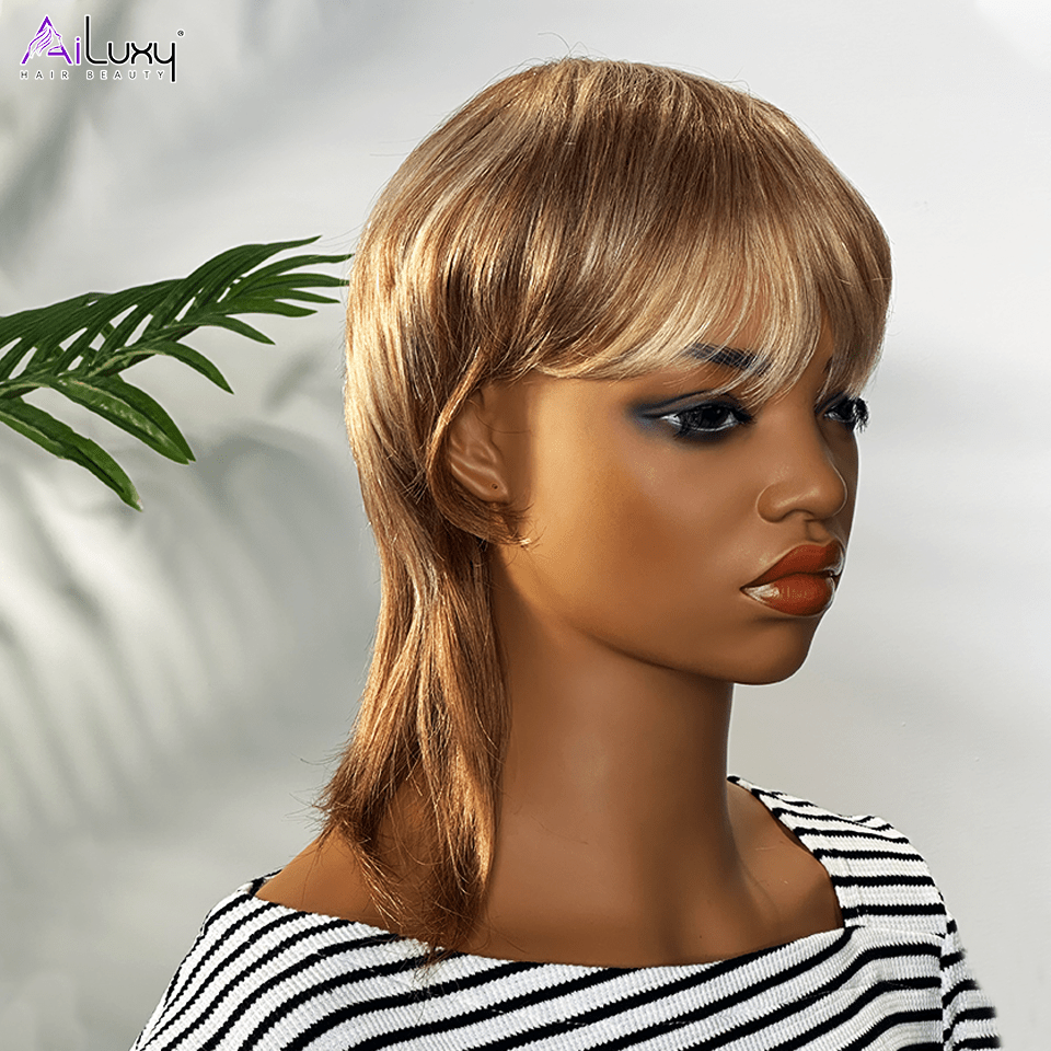 AILUXY Perruque Mullet Glueless Élégante Blond et Brun