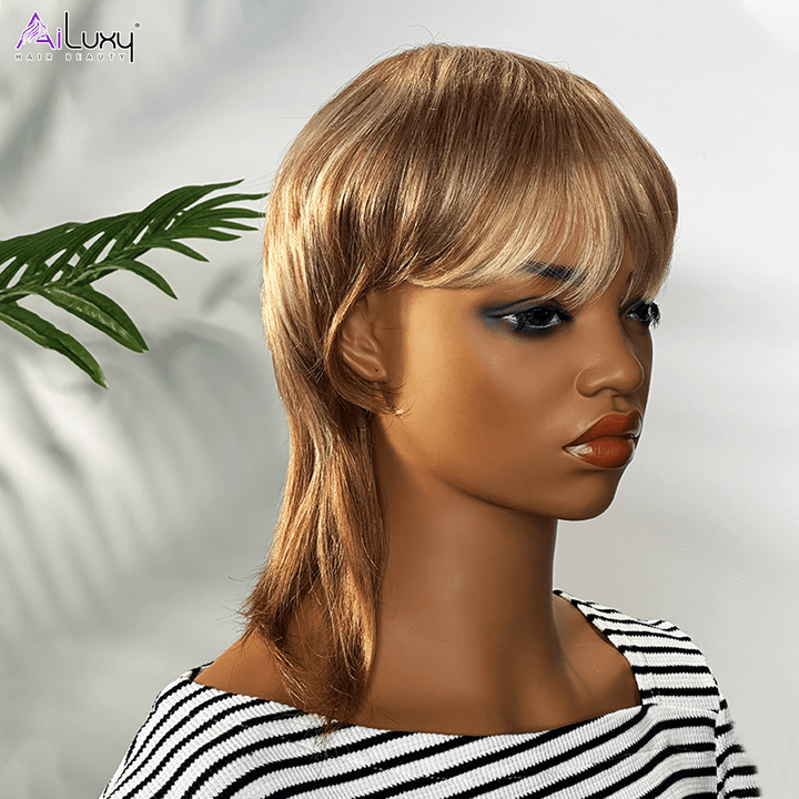 AILUXY Perruque Mullet Glueless Élégante Blond et Brun