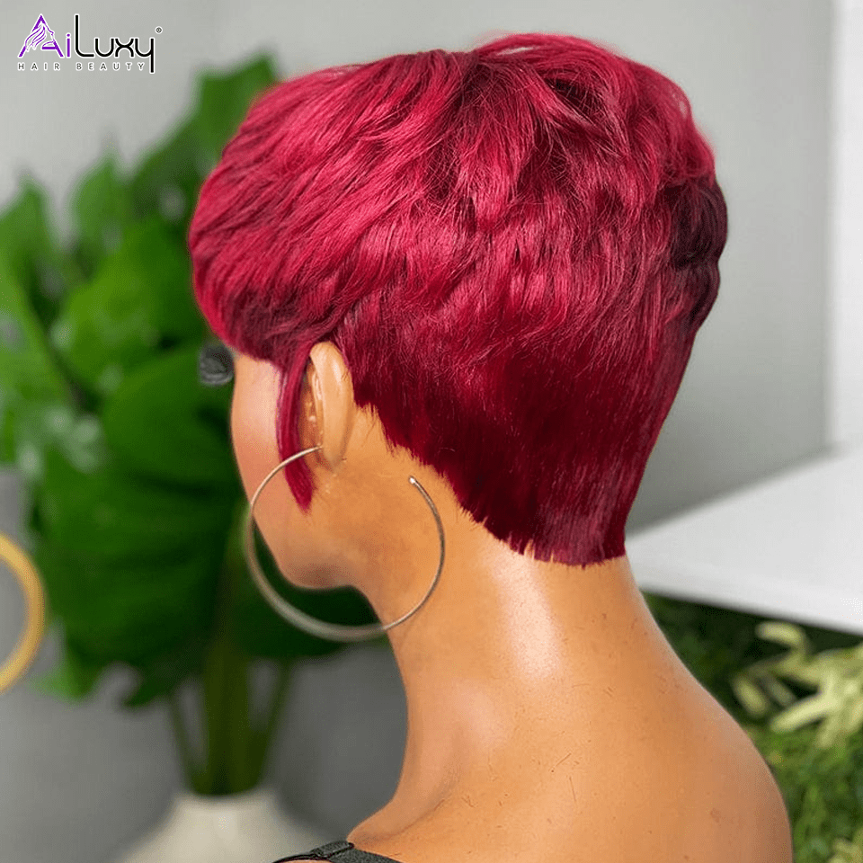 AILUXY Lisse Courte bicolore brun-doré et cerise Perruque 100% Cheveux Humains comme sur la vidéo 3 - 4 jours reçus+Un beau cadeau