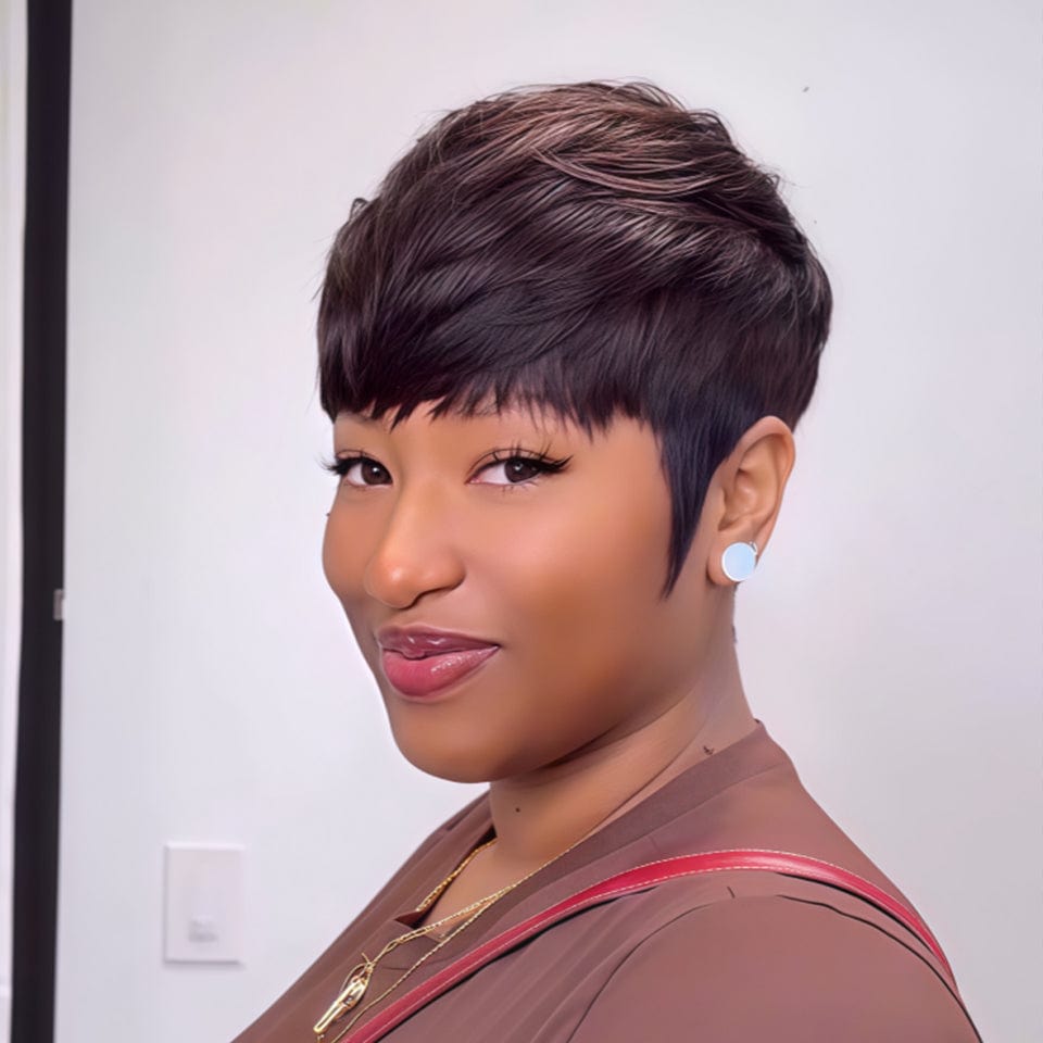 AILUXY Lisse LALA Courte  Perruque 100% Cheveux Humains