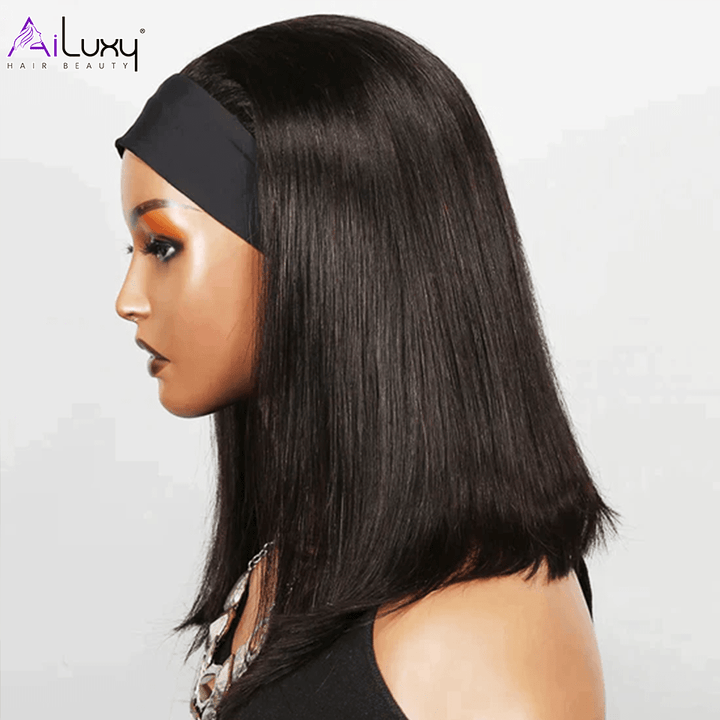 AILUXY Perruque Bandeau Lisse Longue Noir Perruque 100% Cheveux Humains Densité 200%