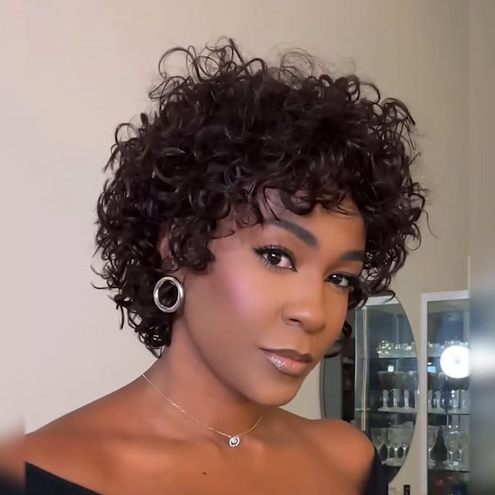 Ailuxy Glueless Couleur Noir Perruque Sans Colle Bouclé Bob