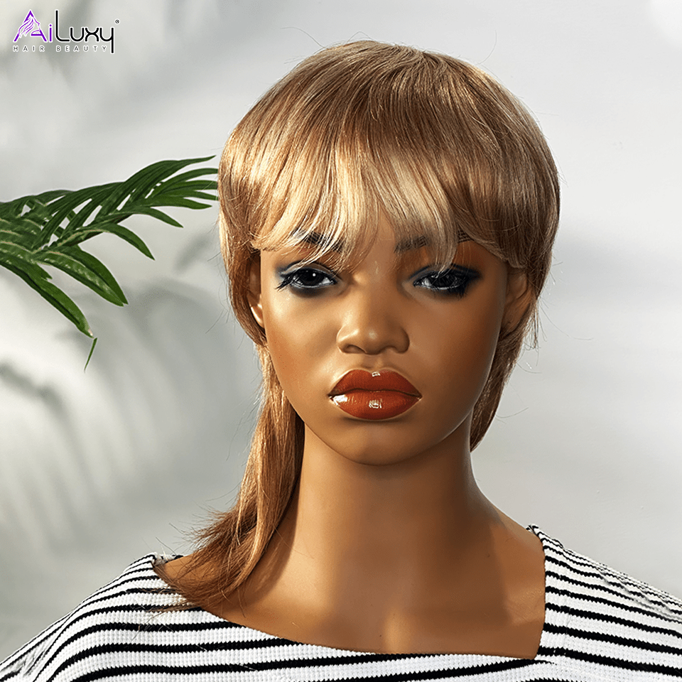 AILUXY Perruque Mullet Glueless Élégante Blond et Brun