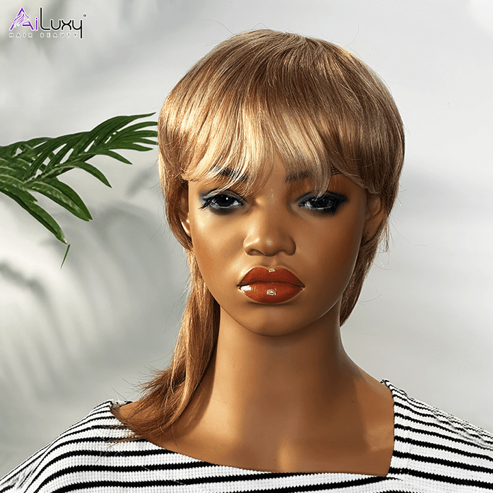 AILUXY Perruque Mullet Glueless Élégante Blond et Brun