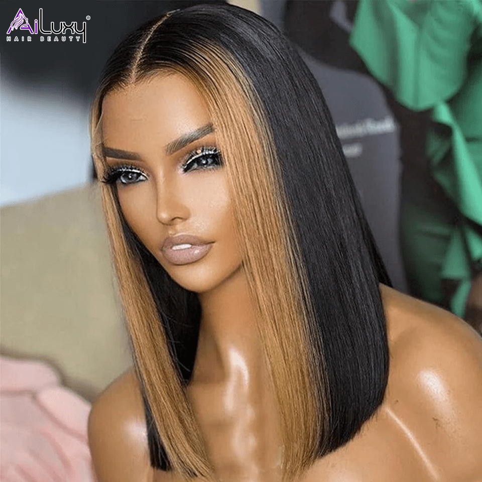 AILUXY 13x4 Lace Frontal Bob 200% densité Perruque LISSE Courte Perruque 100% Cheveux Humains