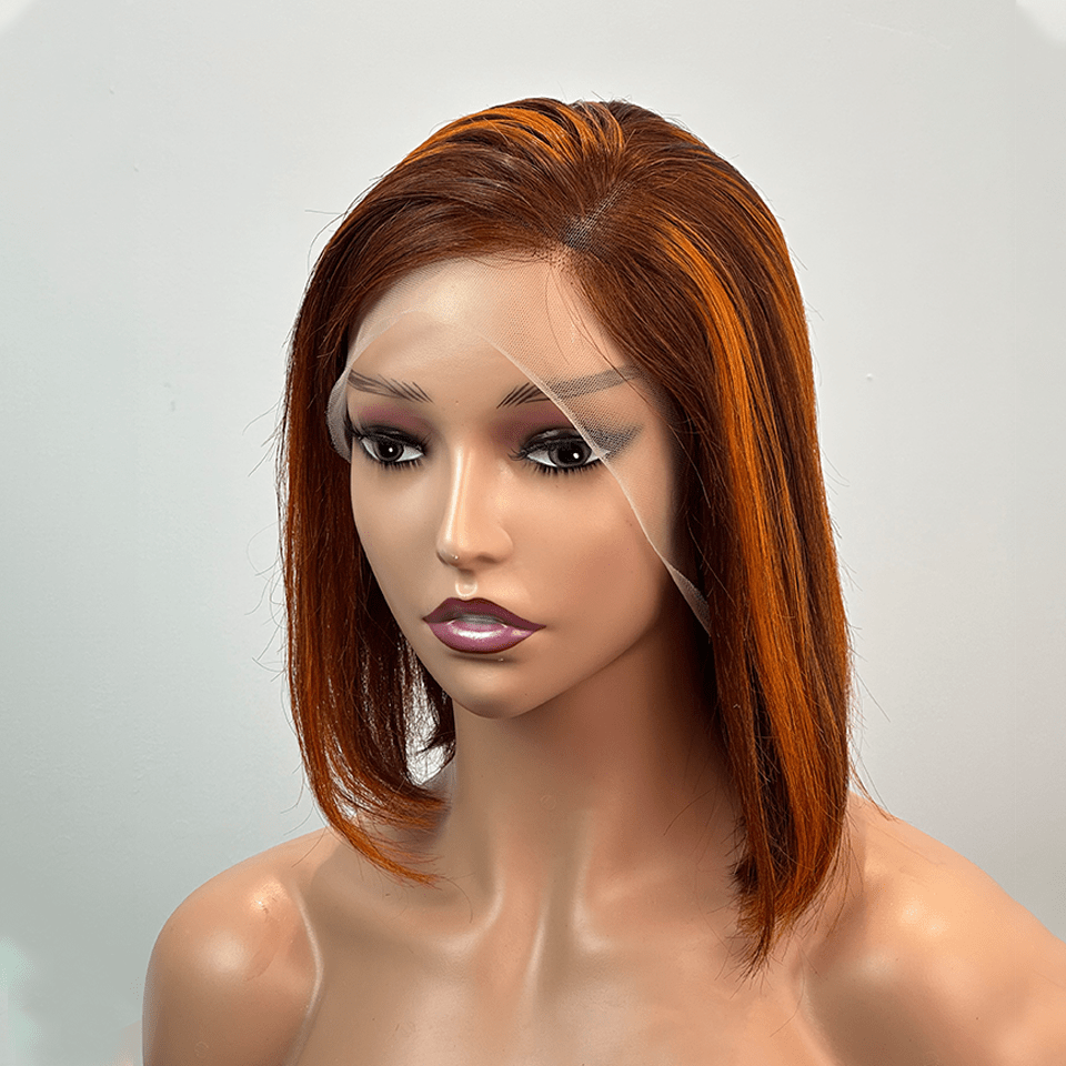 NEW AILUXY 13x4 Lace Frontal Perruque Lisse Courte Bob Perruque 200% Densité 4#mix350