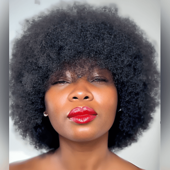 AILUXY Afro Curl Noir Courte Perruque 100% Cheveux Humains 2.0 Style afro chic