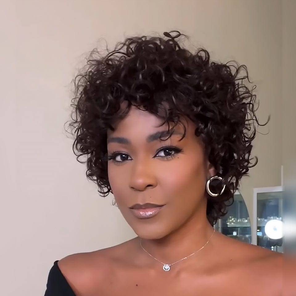 Ailuxy Glueless Couleur Noir Perruque Sans Colle Bouclé Bob