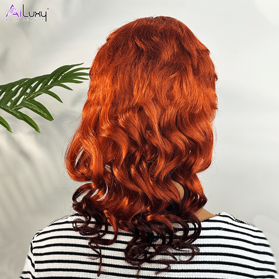 AILUXY Longue Orange Mulet Mulet Perruque 100% Cheveux Humains comme sur la vidéo