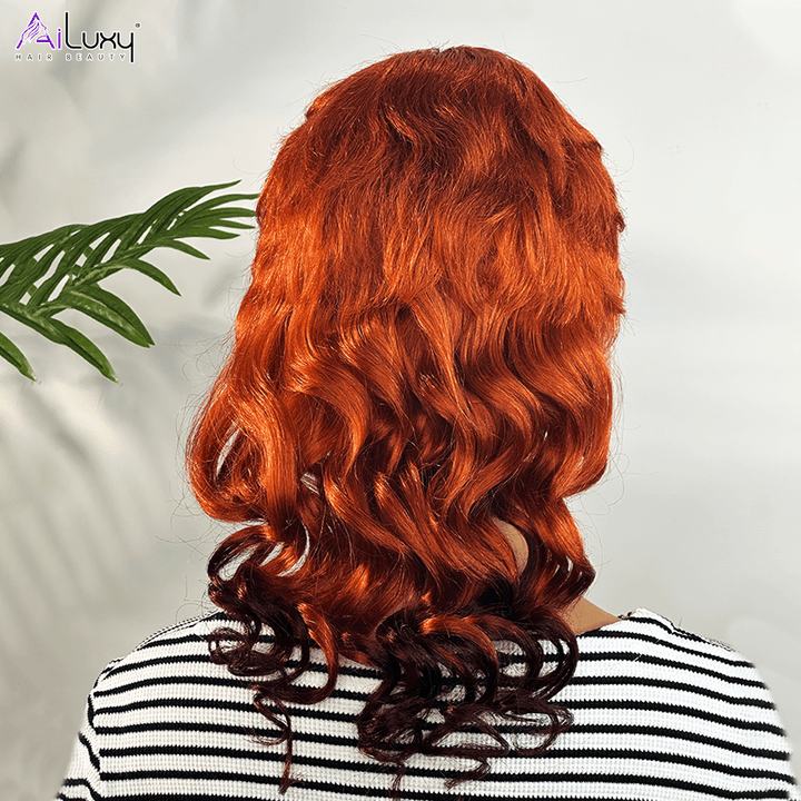 AILUXY Longue Orange Mulet Mulet Perruque 100% Cheveux Humains comme sur la vidéo