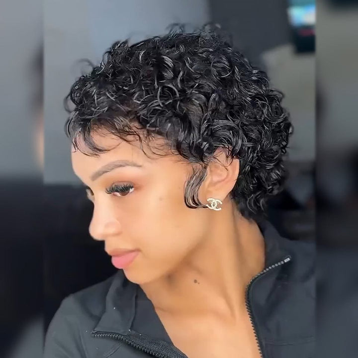 AILUXY Perruque 13x4 lace personnalisée avancée Pixie Noir le coiffeur le coiffe avant de l'expédier