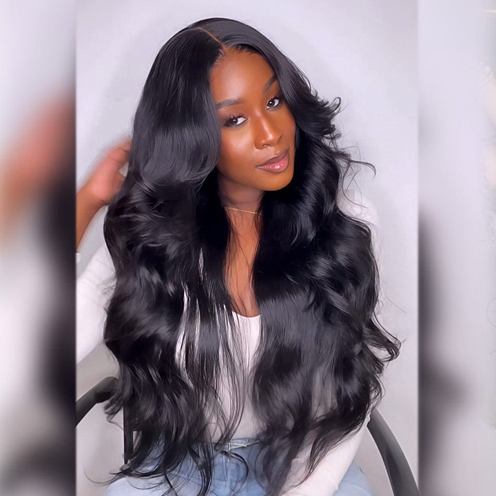 AILUXYhair 13x4 Lace Frontal Perruque body Wave Noir Perruque 200% densité 100% cheveux humains comme sur la vidéo Vente flash