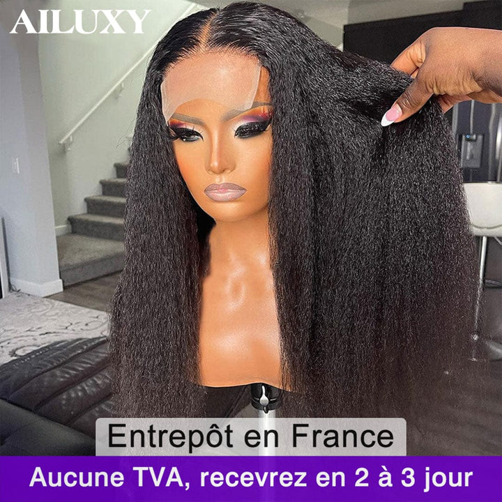 AILUXY Perruque Longue Kinky 4x4 Lace Closure Couleur Naturelle