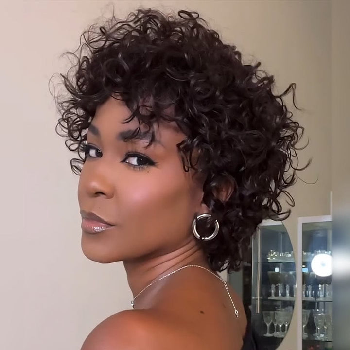 Ailuxy Glueless Couleur Noir Perruque Sans Colle Bouclé Bob