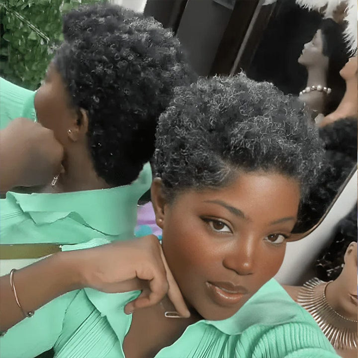 AILUXY Courte vibrante 100% Cheveux Humains Identique à l'image Perruques de luxe