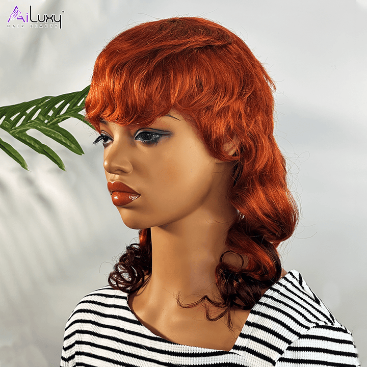 AILUXY Longue Orange Mulet Mulet Perruque 100% Cheveux Humains comme sur la vidéo
