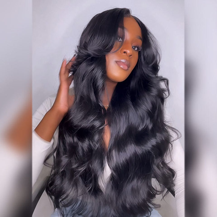 AILUXYhair 13x4 Lace Frontal Perruque body Wave Noir Perruque 200% densité 100% cheveux humains comme sur la vidéo Vente flash