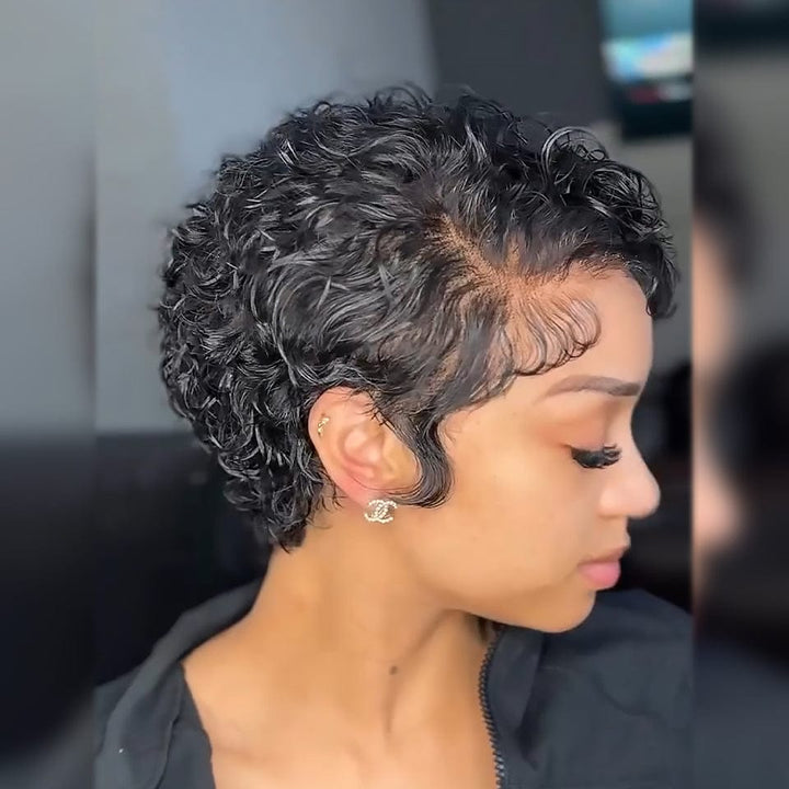 AILUXY Perruque 13x4 lace personnalisée avancée Pixie Noir le coiffeur le coiffe avant de l'expédier