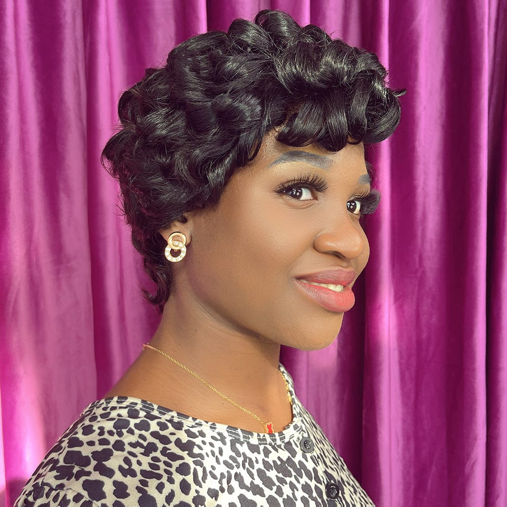 AILUXY Courte 5x5 Lace frontal Noir Châtain Bob Perruque  comme sur la vidéo 2 - 3 jours reçus+Un beau cadeau (Copy)