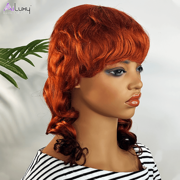 AILUXY Longue Orange Mulet Mulet Perruque 100% Cheveux Humains comme sur la vidéo