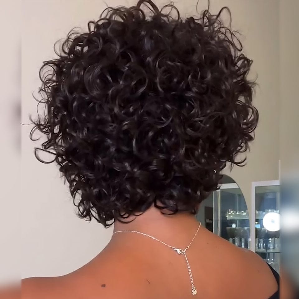 Ailuxy Glueless Couleur Noir Perruque Sans Colle Bouclé Bob