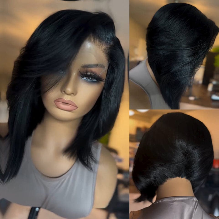 AILUXY 4x4 Lace Frontal Bob 200% densité Cheveux Courts Bohèmes - Look Tendresse en 5 Minutes