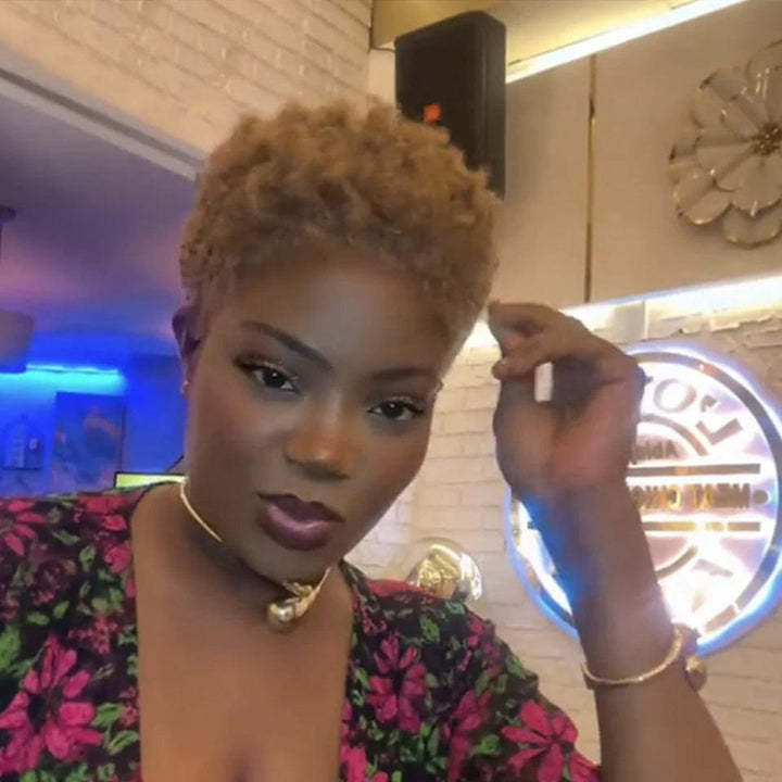 AILUXY Courte vibrante 100% Cheveux Humains Identique à l'image Perruques de luxe