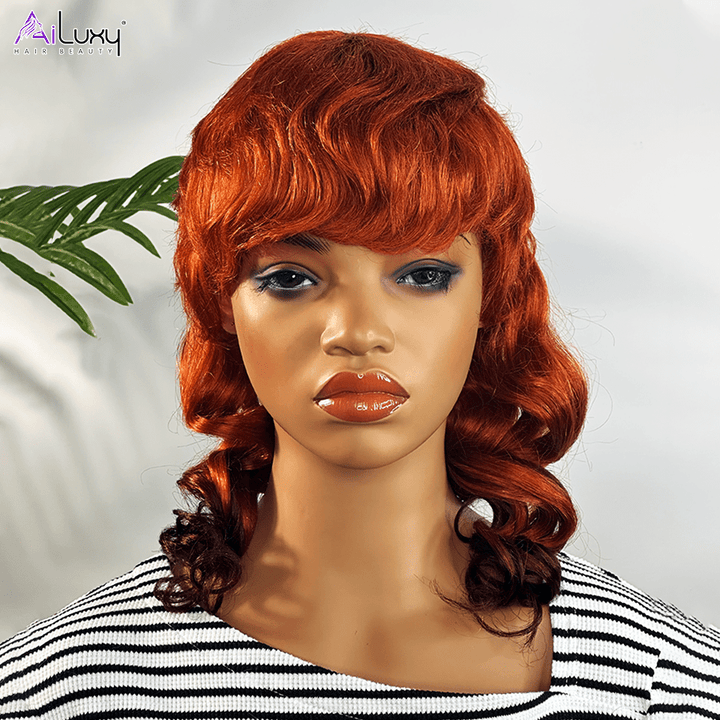 AILUXY Longue Orange Mulet Mulet Perruque 100% Cheveux Humains comme sur la vidéo