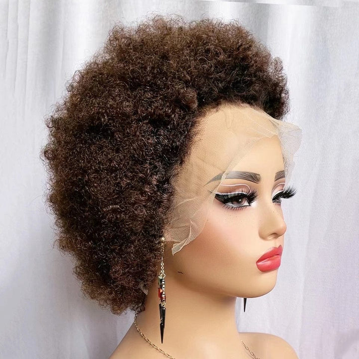 Perruque afro-africaine en dentelle frontale, cheveux naturels, pelucheux, bouclés, chenille, couverture de cheveux courts