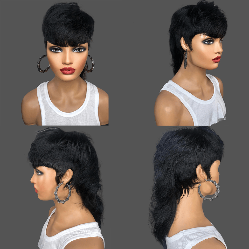 AILUXY Perruque Glueless Style Mullet Courte