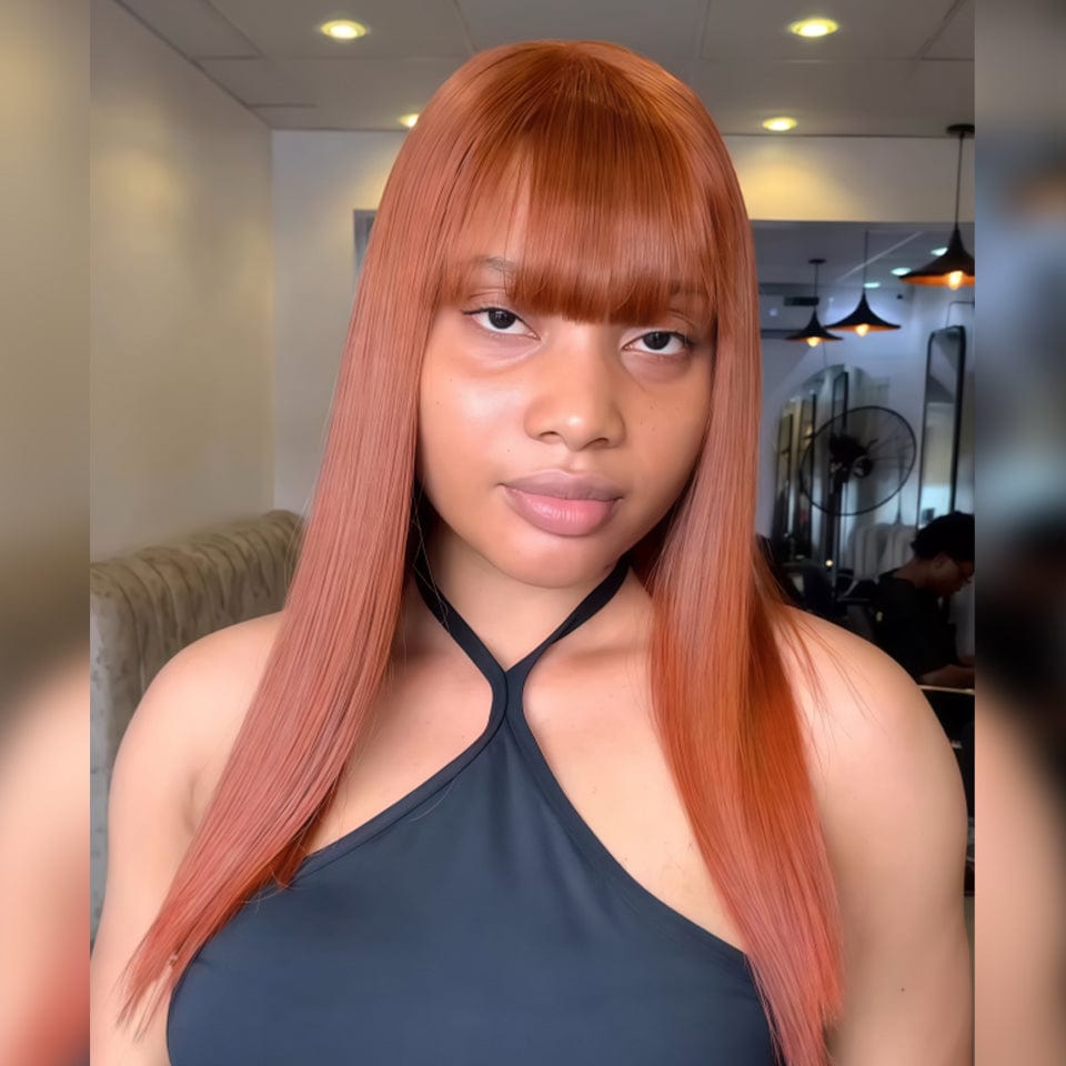 AILUXY Perruques couleur orange Bob Perruque Avec Frange Perruque 100% Cheveux Humains