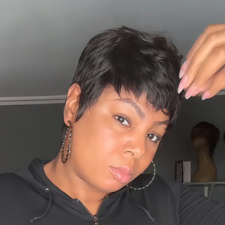 AILUXY perruque courte et mignonne à coupe pixie Noir