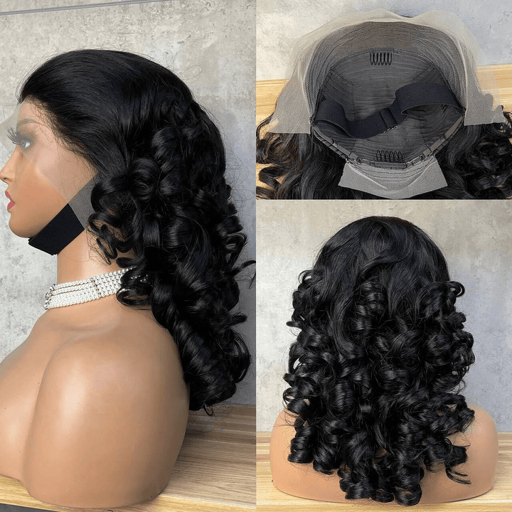 La mode En Europ AILUXY 13x4 Lace Closure Perruque Catherine Wave Longue Couleur naturelle 100% cheveux humains 250% densité comme sur la vidéo 3 - 4 jours reçus+Un beau cadeau