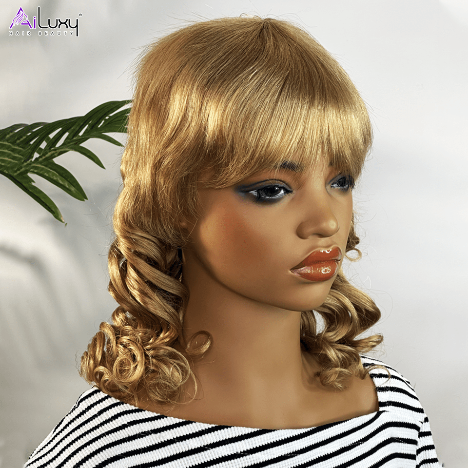 AILUXY Longue Abricot Mulet Perruque 100% Cheveux Humains comme sur la vidéo