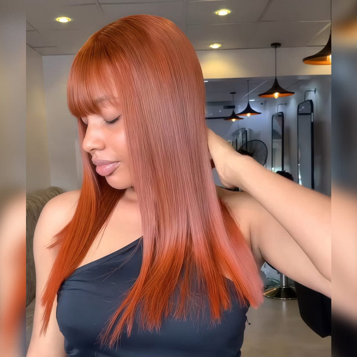 AILUXY Perruques couleur orange Bob Perruque Avec Frange Perruque 100% Cheveux Humains
