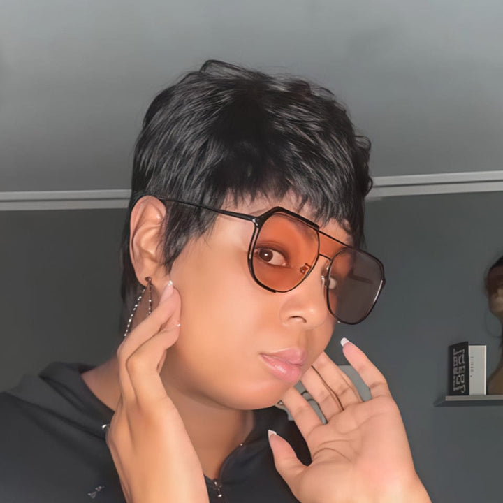 AILUXY perruque courte et mignonne à coupe pixie Noir