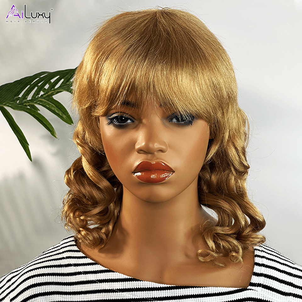 AILUXY Longue Abricot Mulet Perruque 100% Cheveux Humains comme sur la vidéo